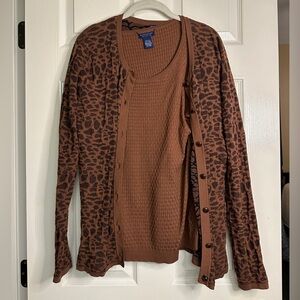 Doncaster Brown Animal Print Cardigan Sweater Set